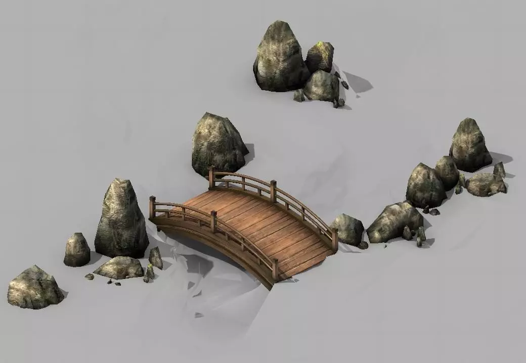 War Corps - River wooden bridge stone 01 3D model_0
