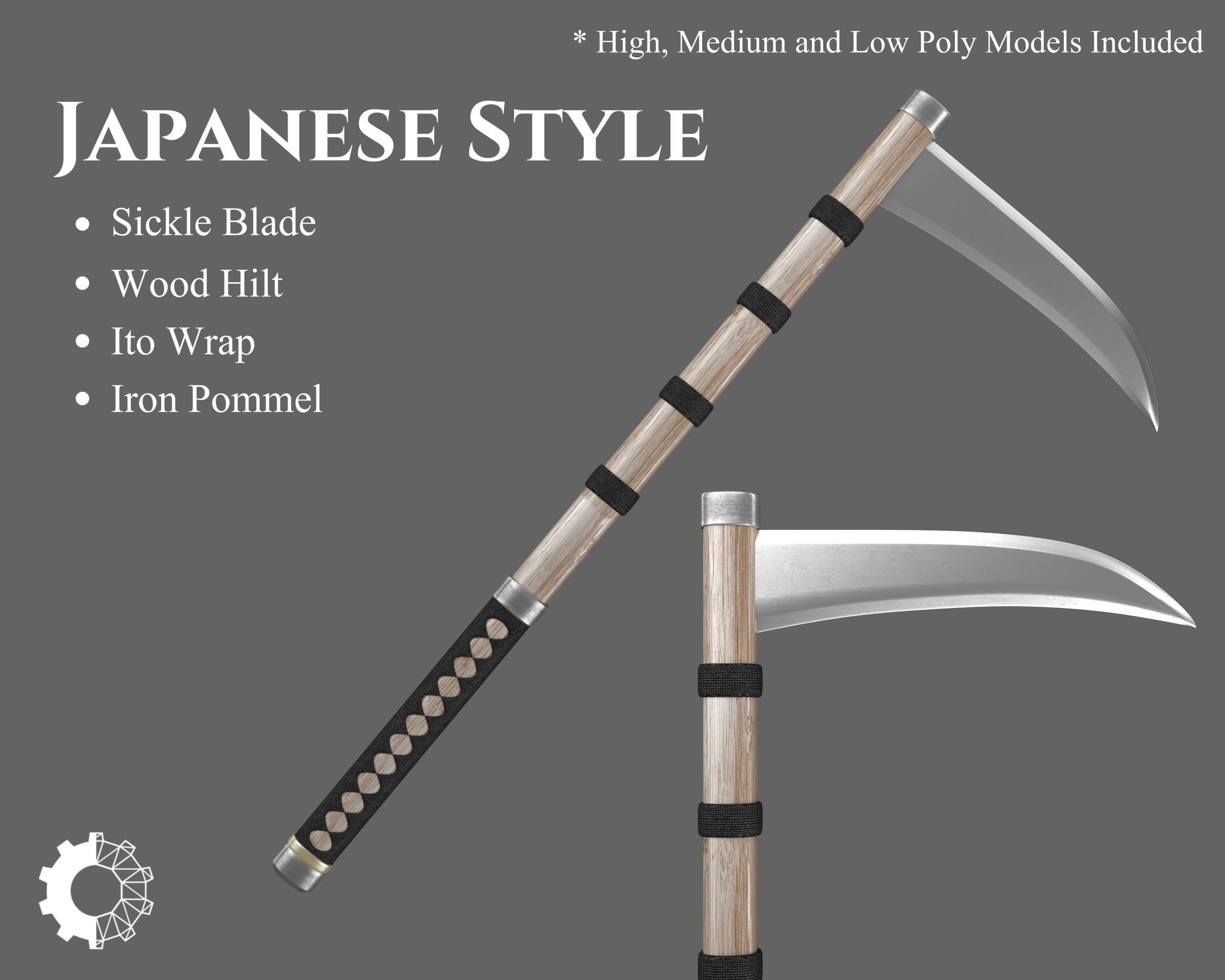Ancient Japanese Kama Low-poly 3D model_1