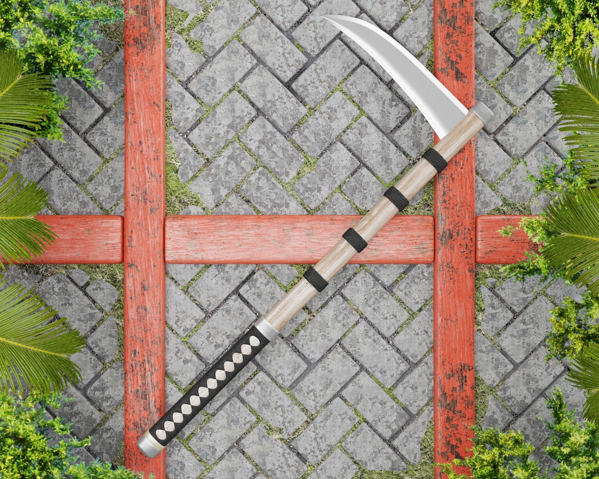 Ancient Japanese Kama Low-poly 3D model_18