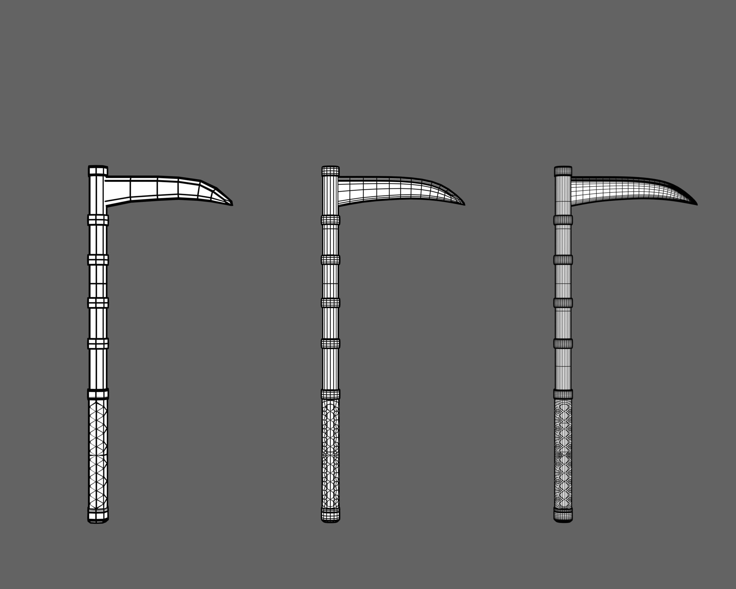 Ancient Japanese Kama Low-poly 3D model_4