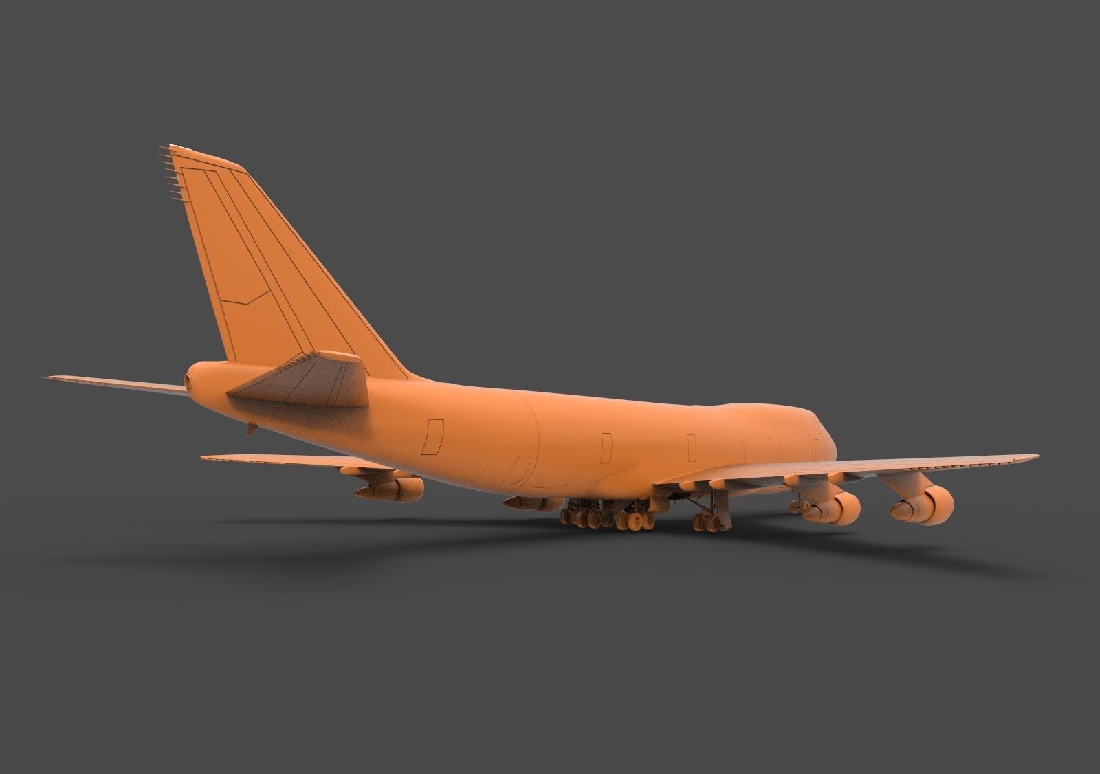 B 747 orange airplane 3D print model_4