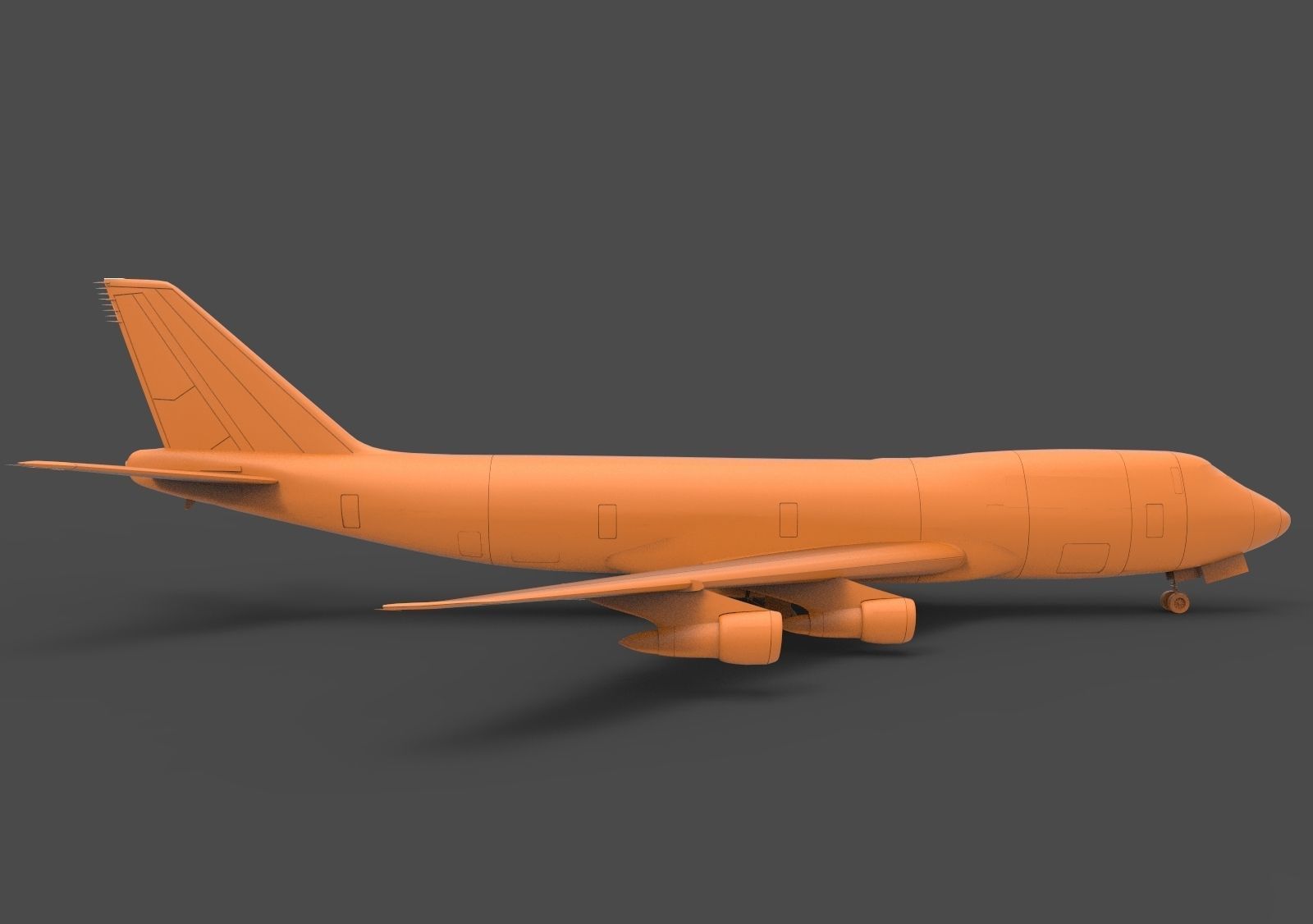 B 747 orange airplane 3D print model_3