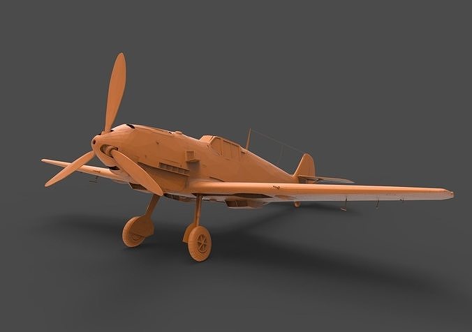 BF109E orange propeller plane 3D print model