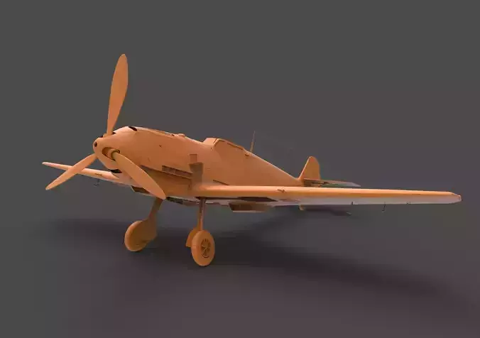 BF109E orange propeller plane 3D print model