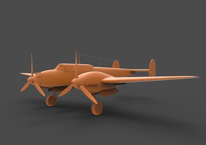 BF110F orange airplane with propellers 3D print model