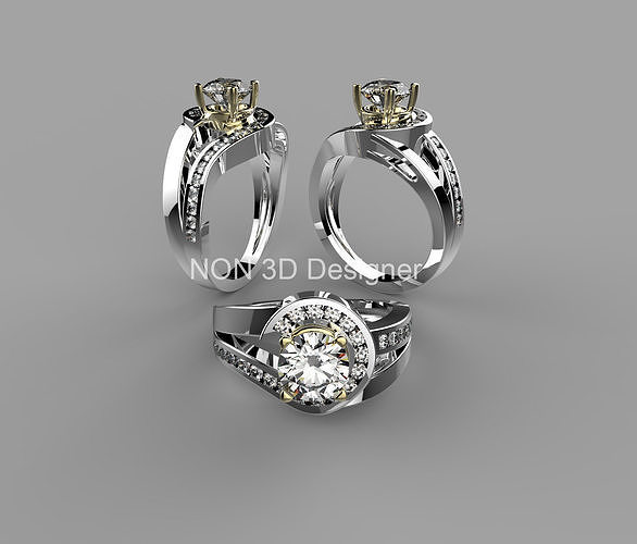 R00001 diamond engagement ring and matching earrings 3D print model