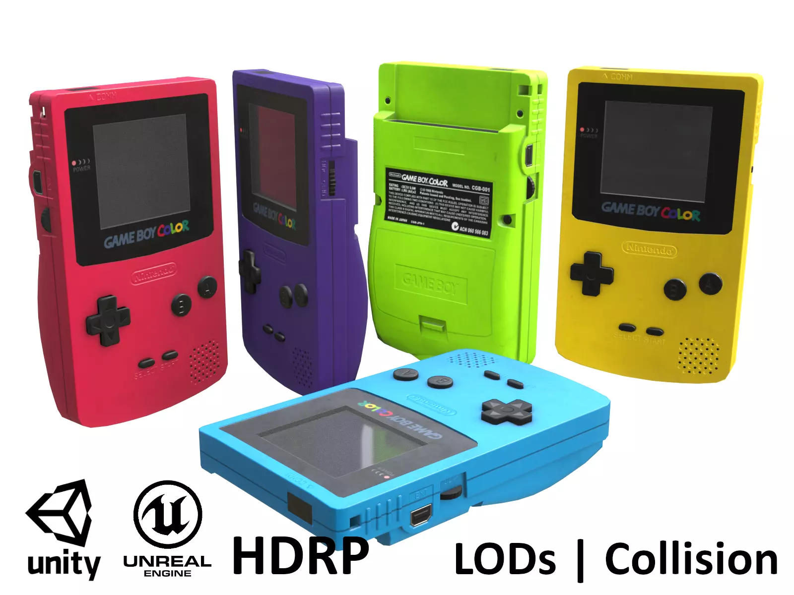 Gameboy color - 5 original colours - game - VR - AR  Low-poly 3D model_0