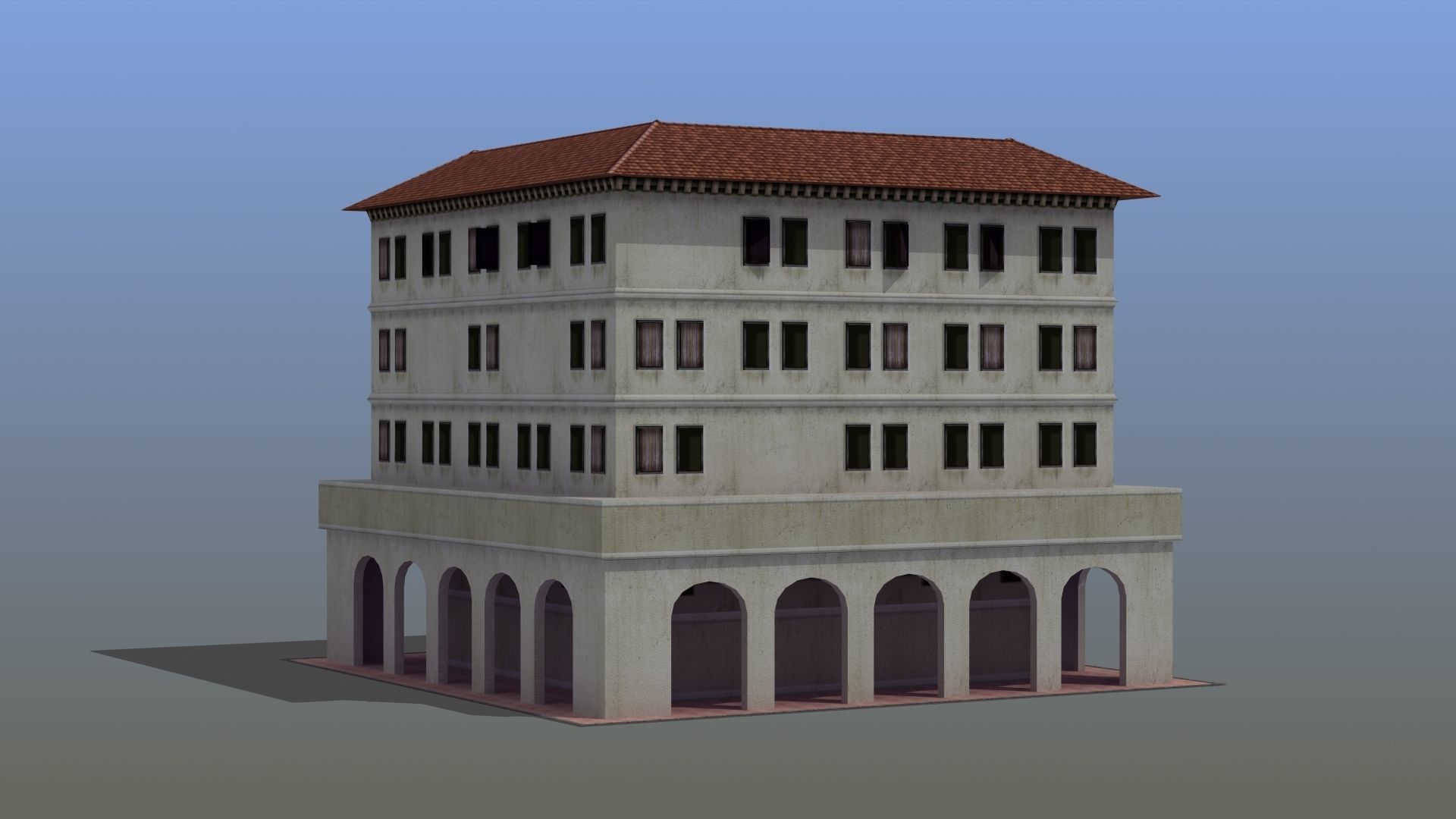 Roman Apartment Building Low-poly 3D model_12
