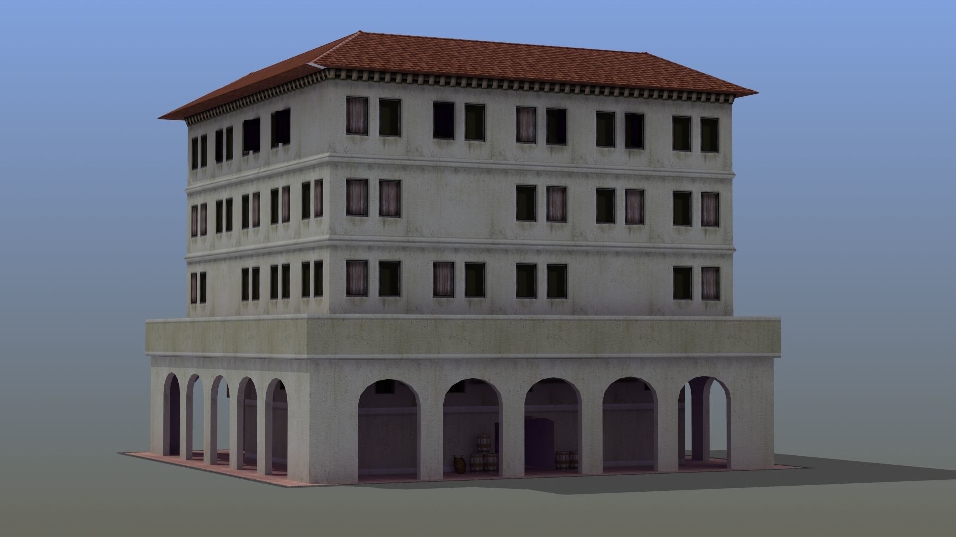Roman Apartment Building Low-poly 3D model_4