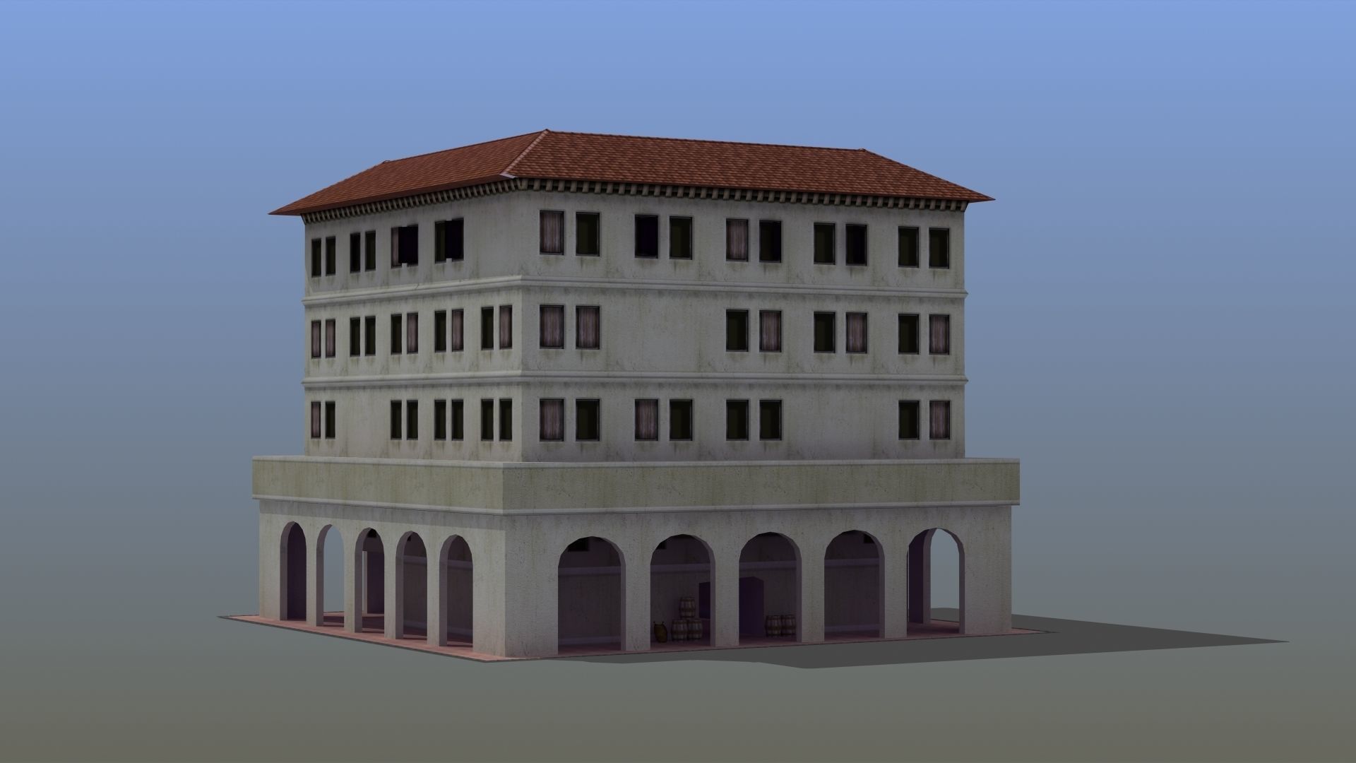 Roman Apartment Building Low-poly 3D model_6