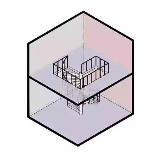 Spiral staircase with landing handrail railings and floor slabs 3D model