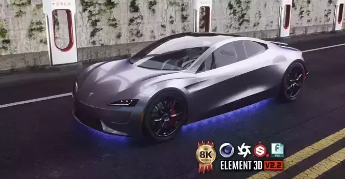 Tesla Roadster 2 Electric Supercar Low-poly 3D model
