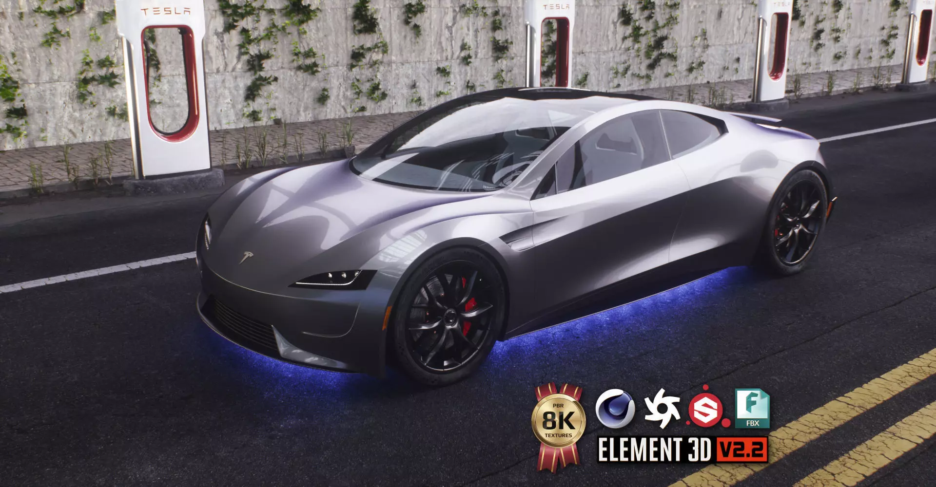 Tesla Roadster 2 Electric Supercar Low-poly 3D model_0