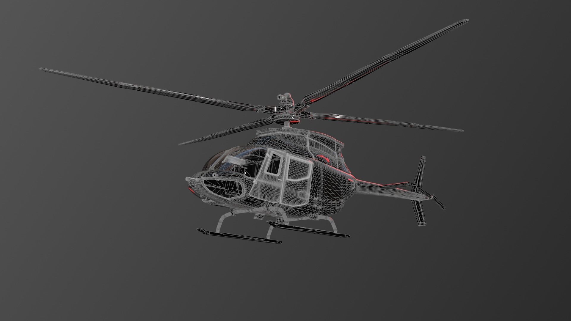 Helicopter with lights in sky 3D model_2