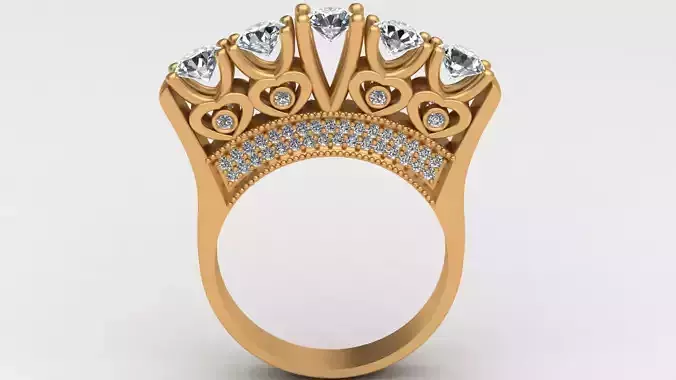 5 Stone Heart Style Engagement Diamond Gold Ring 3D print model