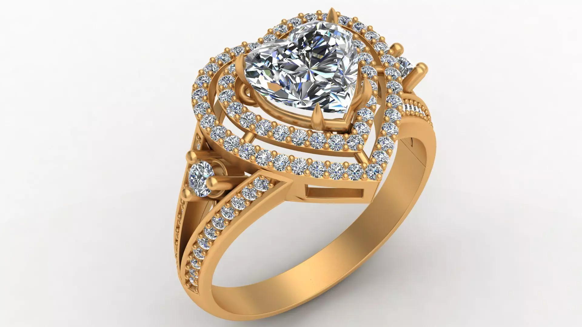 Heart Gem Engagement Diamond Gold Ring 3D print model