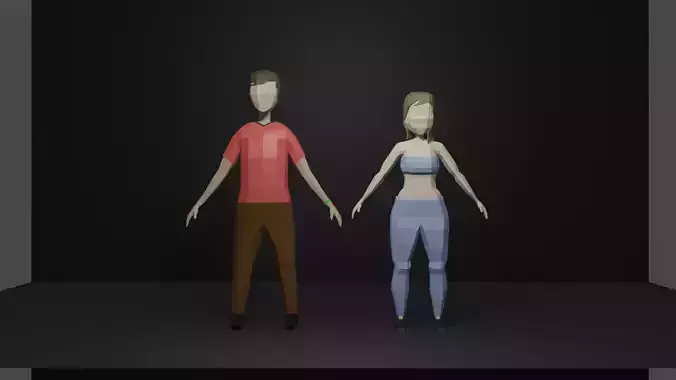 Low poly man and woman 3D model