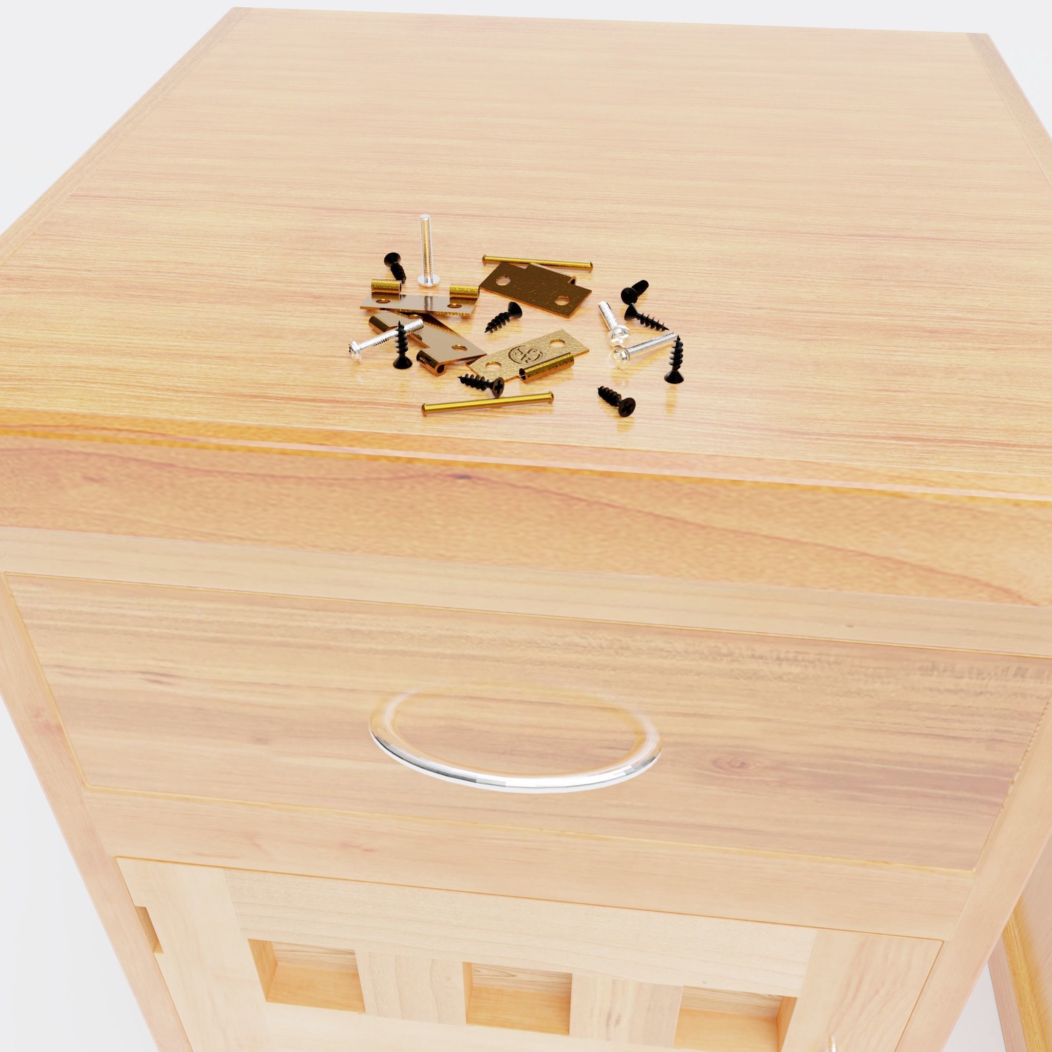 Nightstand bedside table with three drawers 3D model_5