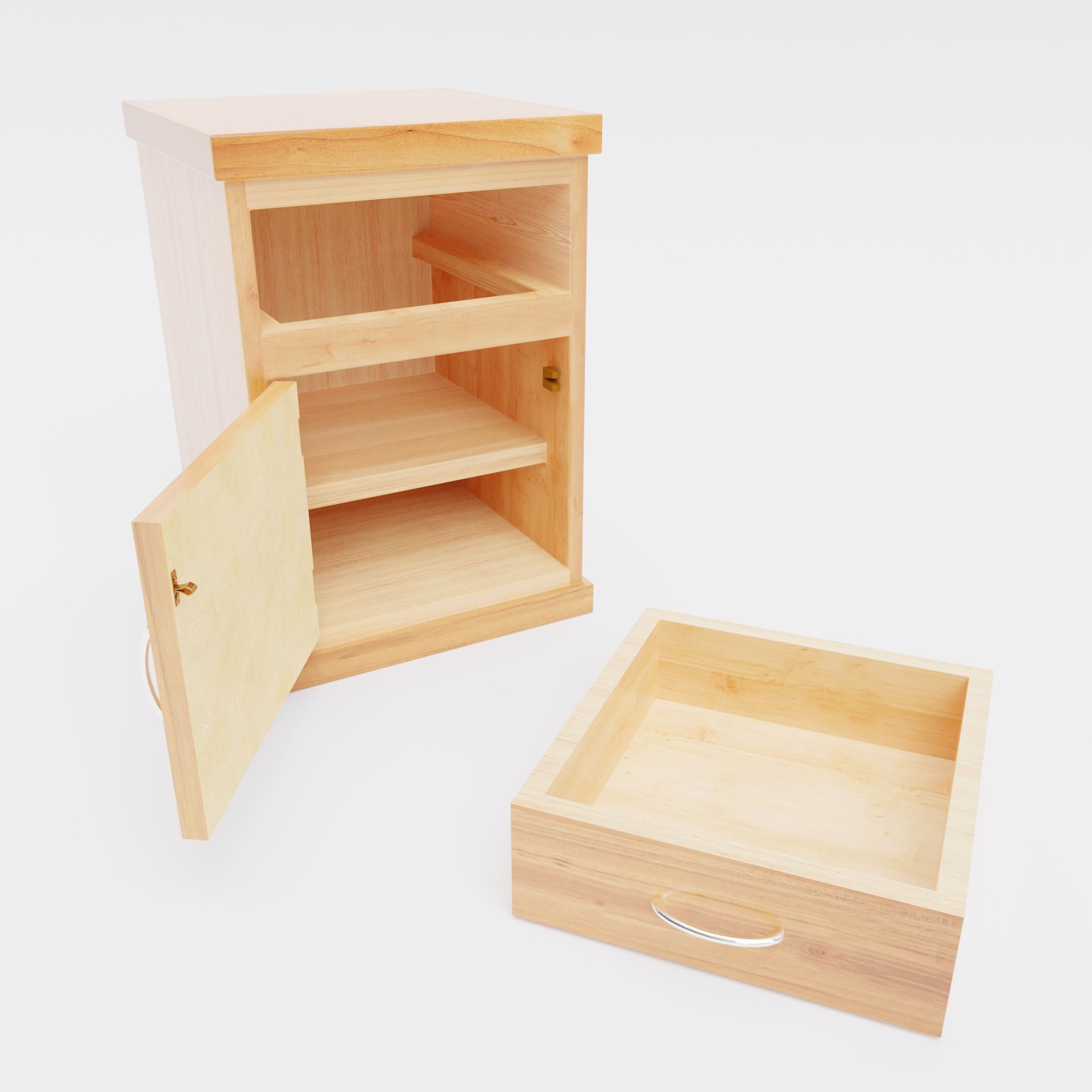 Nightstand bedside table with three drawers 3D model_9