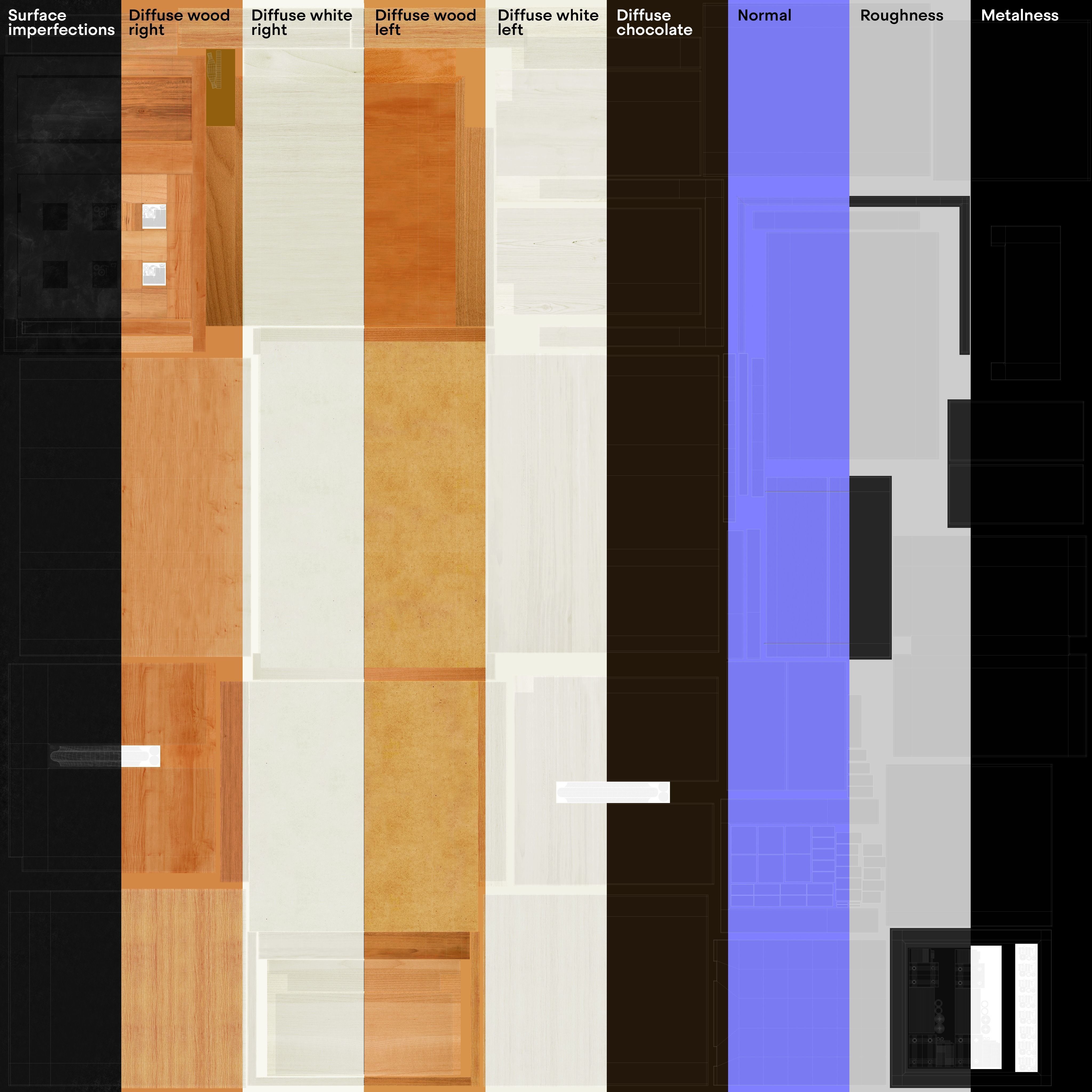 Nightstand bedside table with three drawers 3D model_14