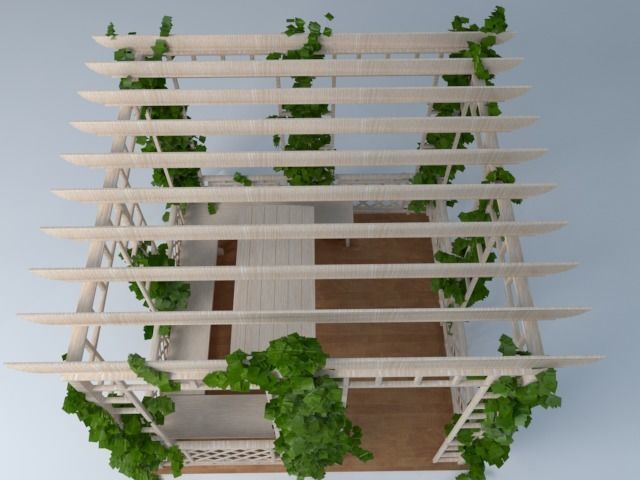 Pergola wooden with vines growing 3D model_3