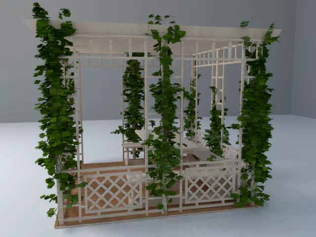 Pergola wooden with vines growing 3D model_0