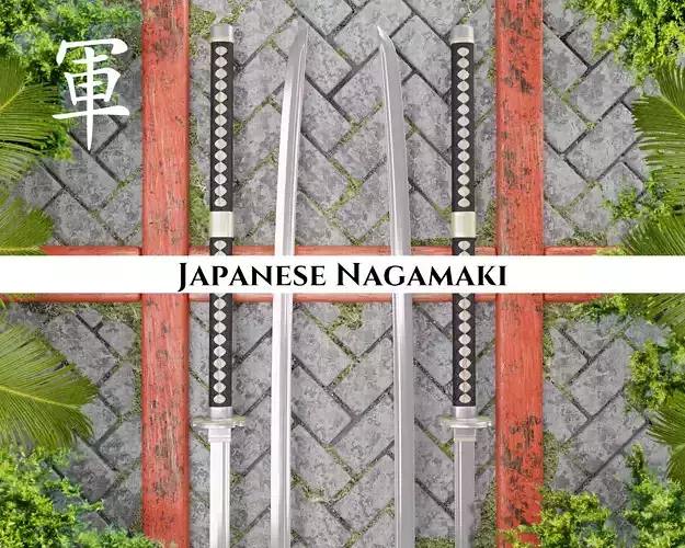 Ancient Japanese Nagamaki Low-poly 3D model