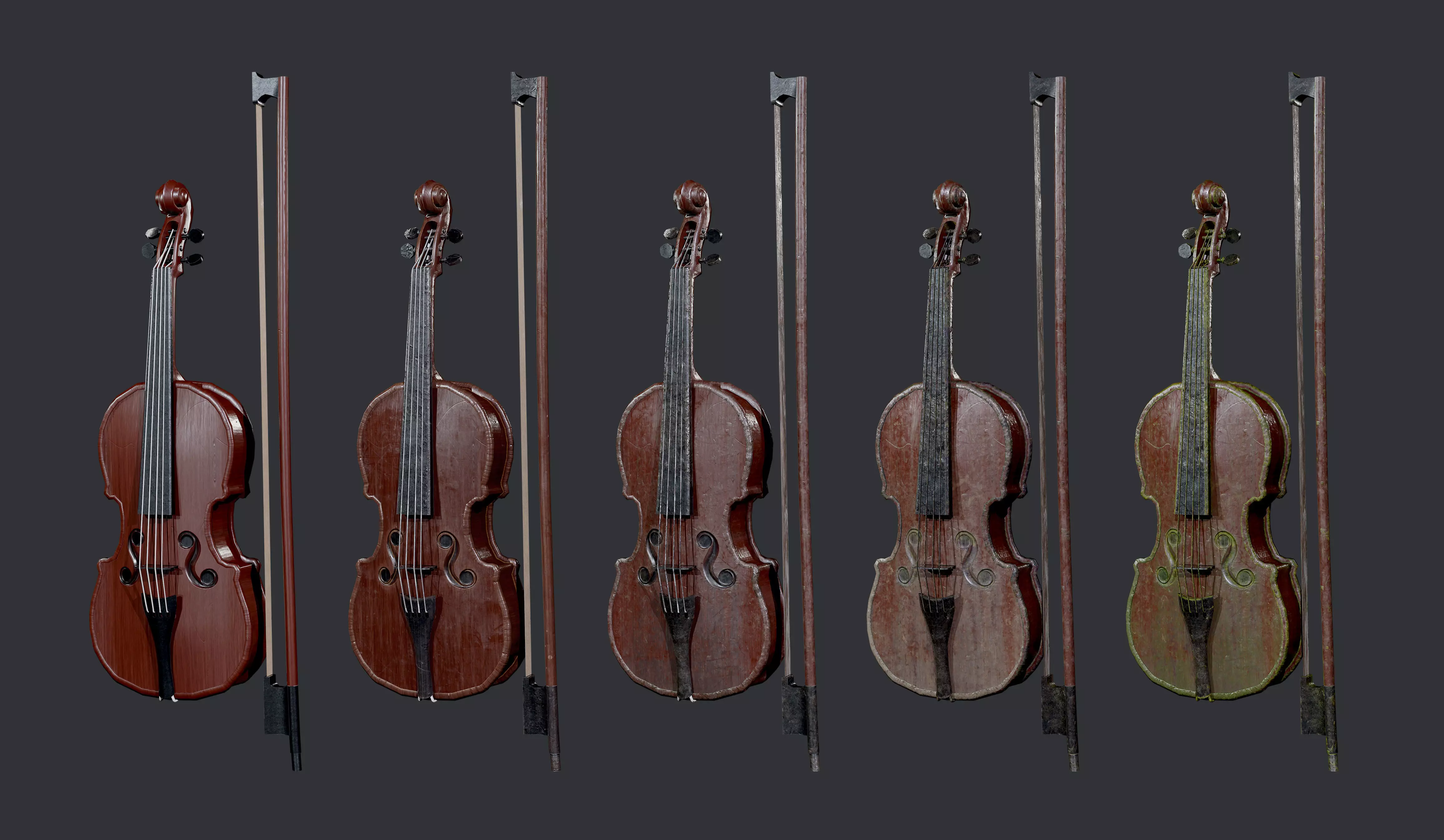 5 Violin Instrument Pack Game Ready Low-poly 3D model_0