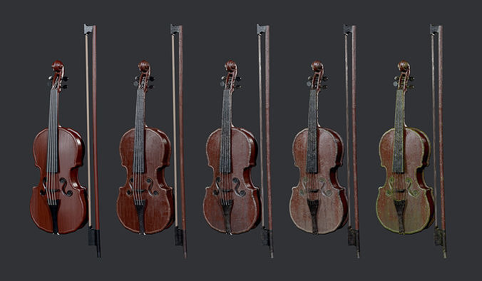 5 Violin Instrument Pack Game Ready Low-poly 3D model