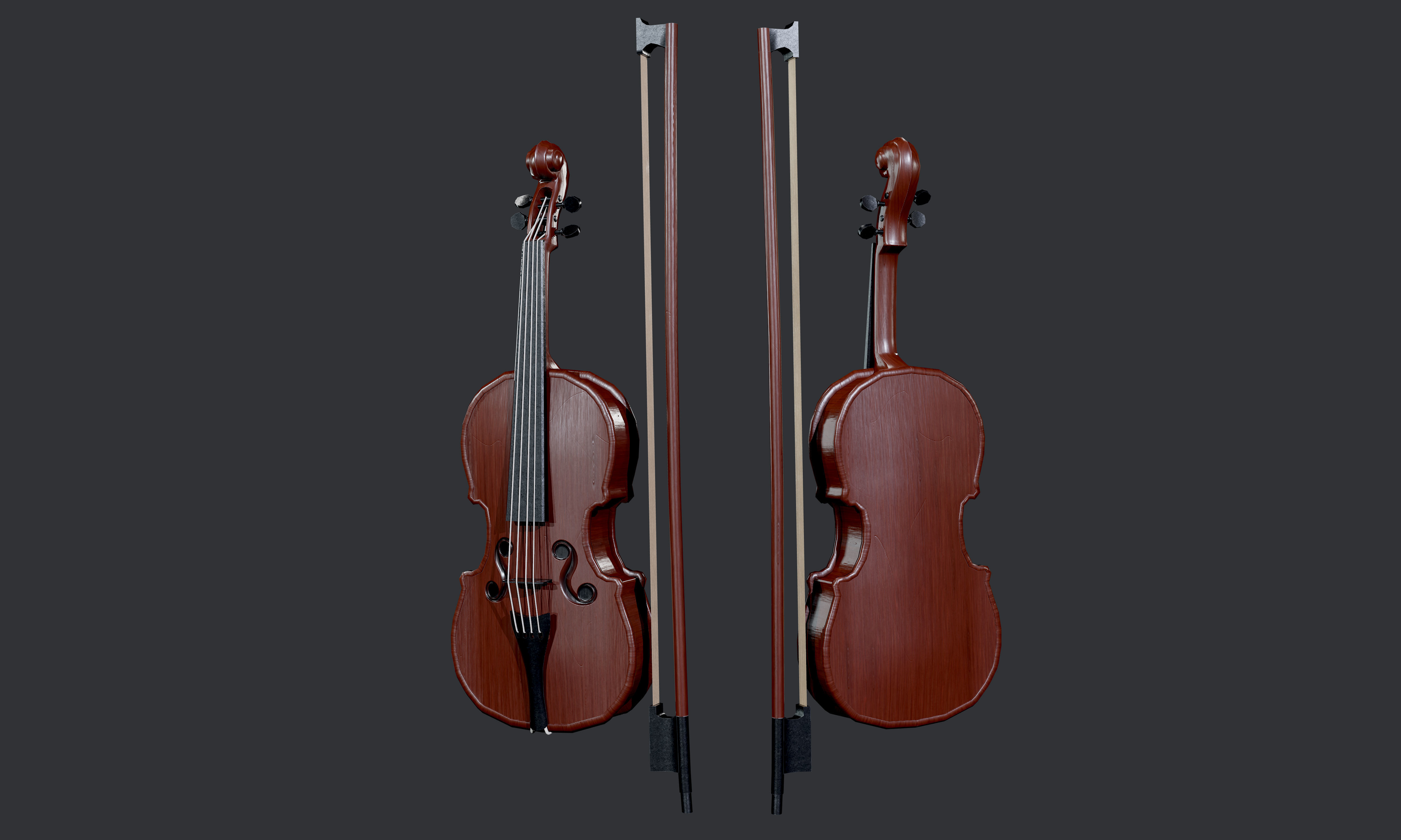 5 Violin Instrument Pack Game Ready Low-poly 3D model_1