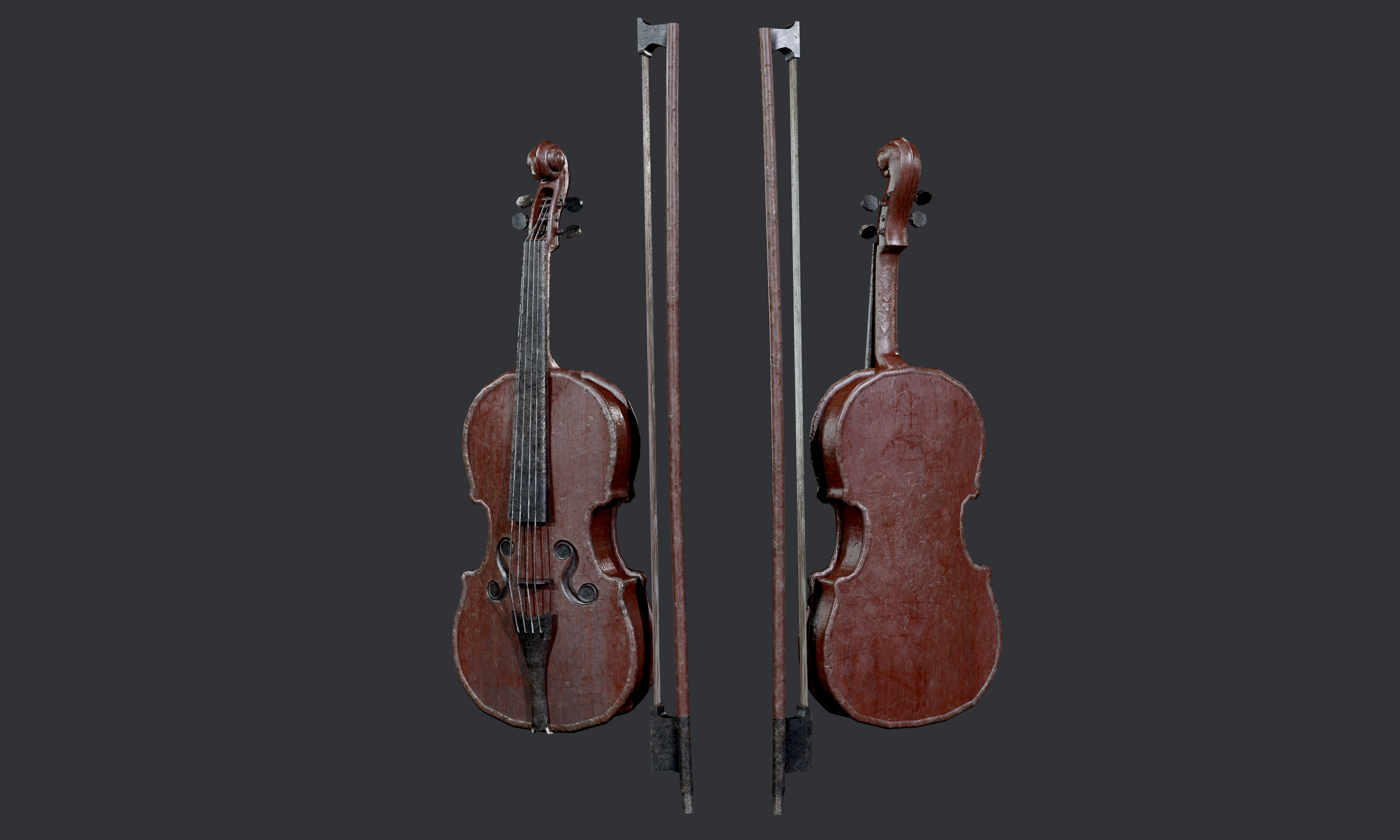5 Violin Instrument Pack Game Ready Low-poly 3D model_3