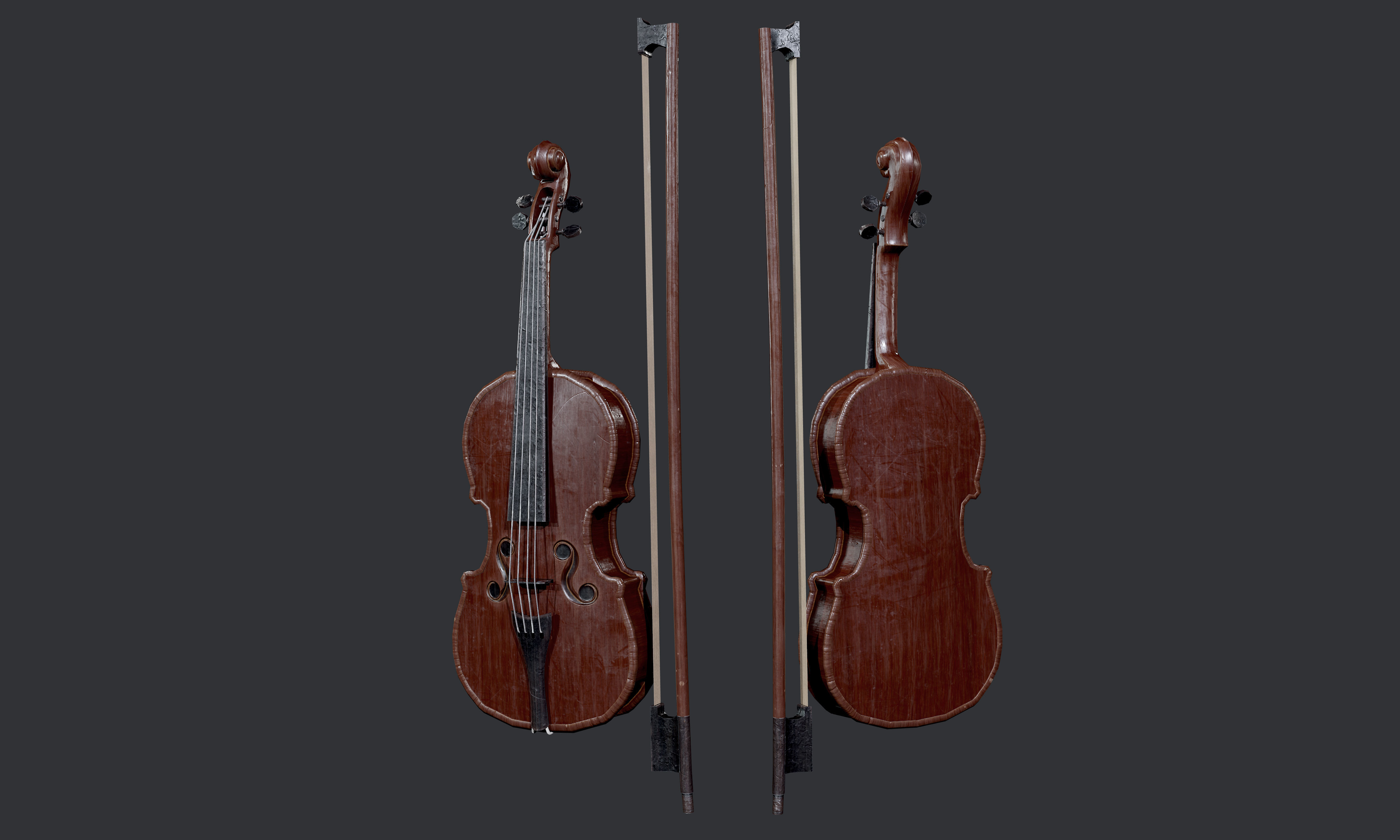 5 Violin Instrument Pack Game Ready Low-poly 3D model_2