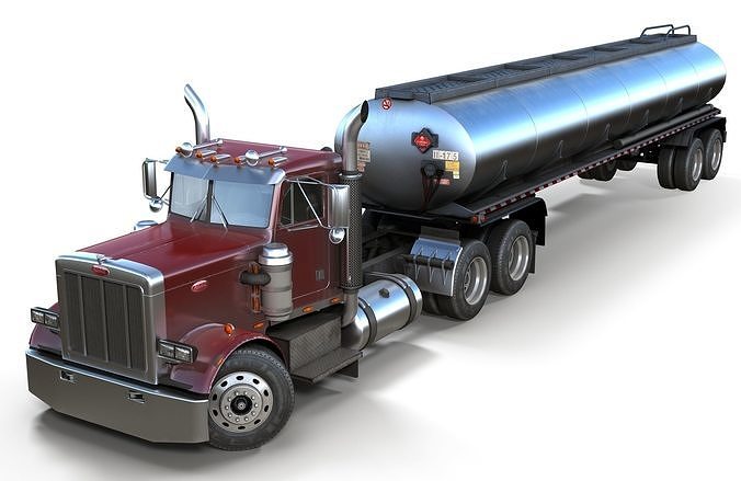 Peterbilt 359 fuel trailer Low-poly 3D model