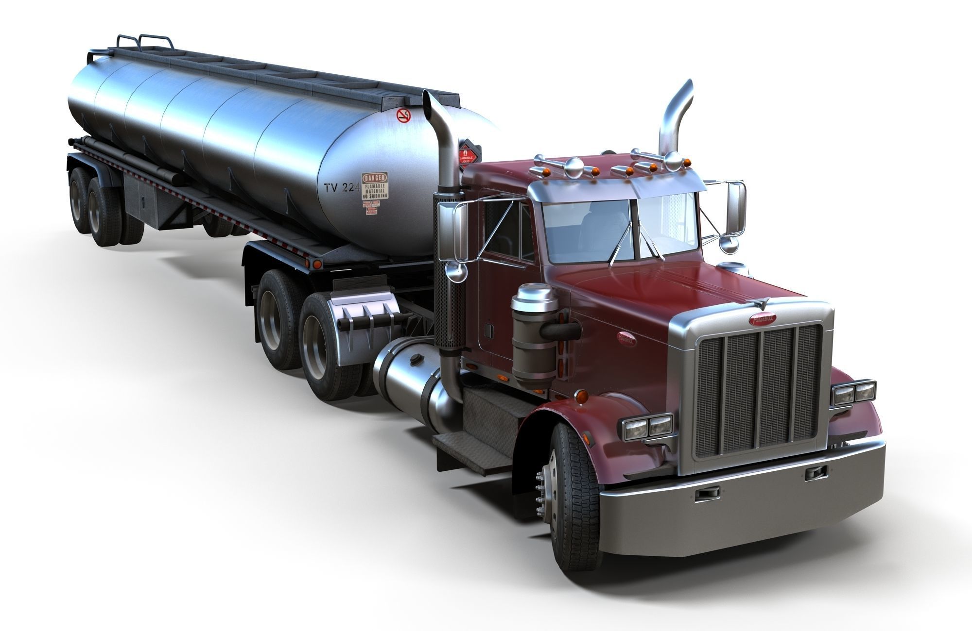 Peterbilt 359 fuel trailer Low-poly 3D model_2