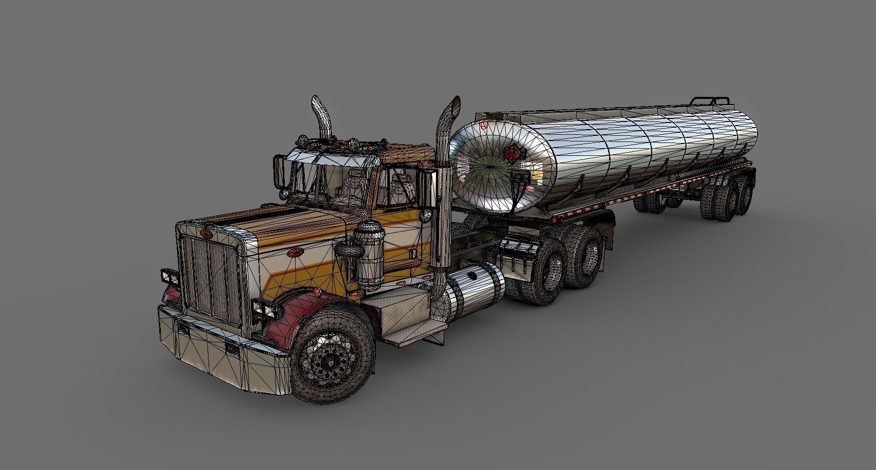 Peterbilt 359 fuel trailer Low-poly 3D model_42