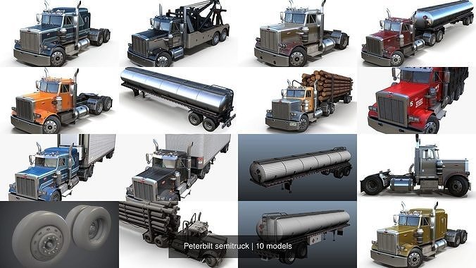 Peterbilt semitruck 3D Model Collection
