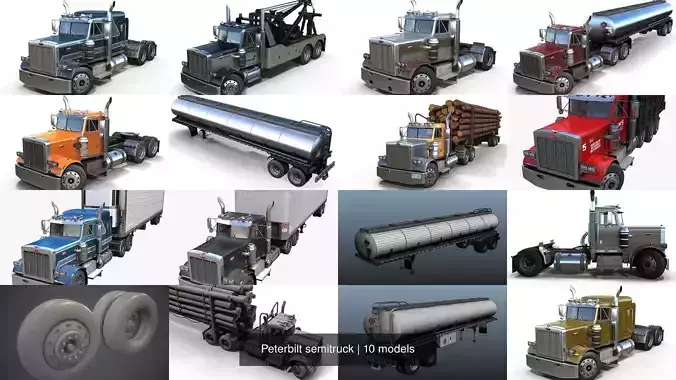 Peterbilt semitruck 3D Model Collection