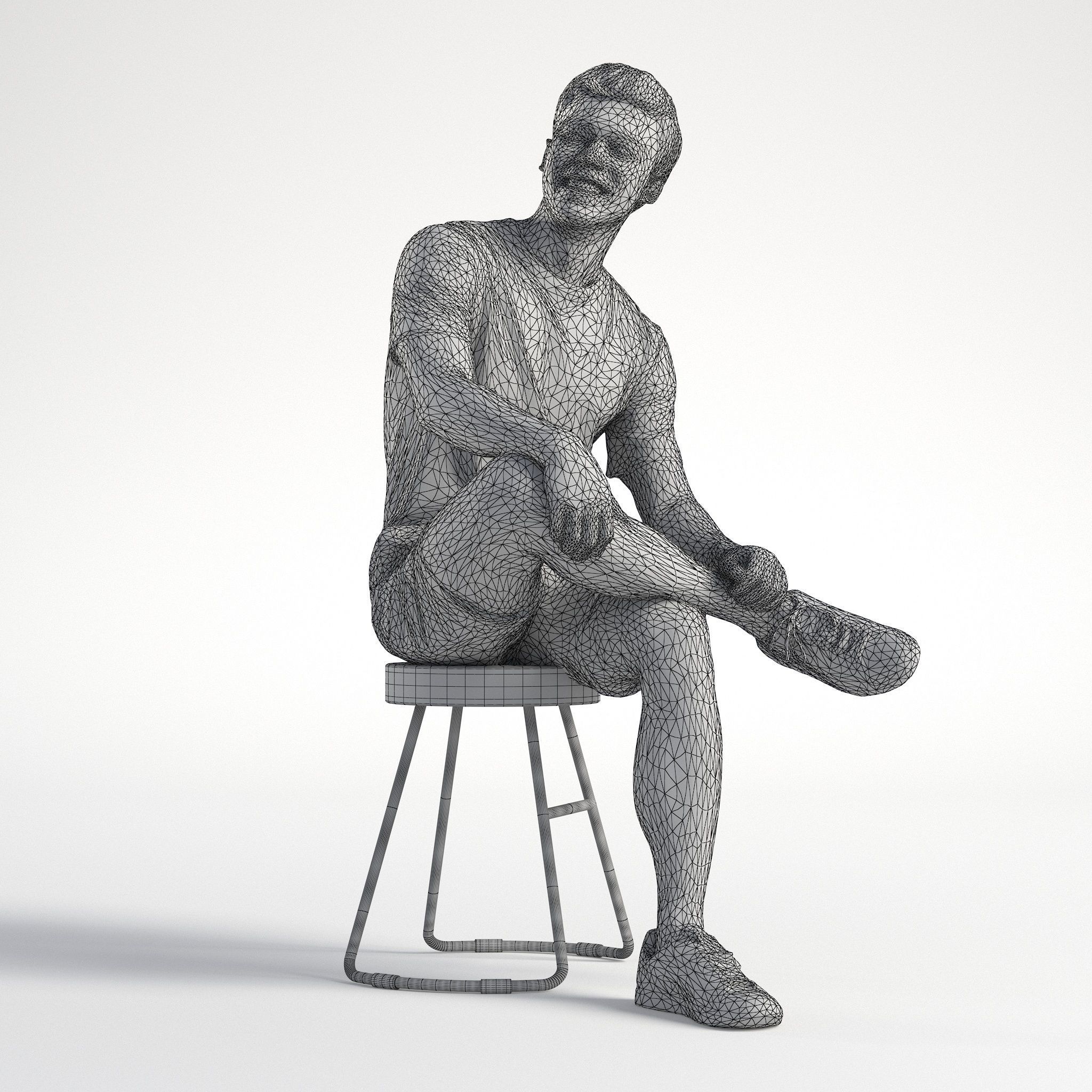 Man Casual Outfit Sitting Low poly Rizzy 1360 3D model_9