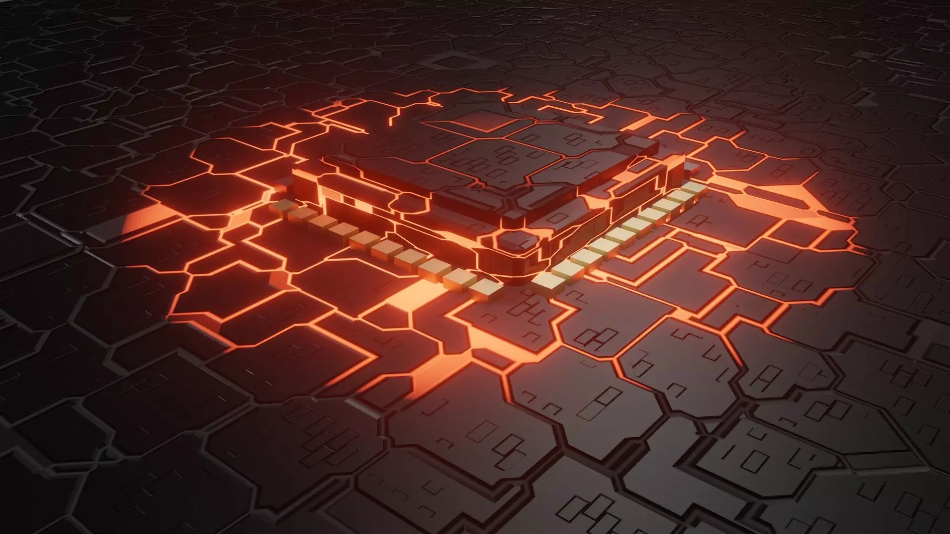 processor computer chip with flames 3D model_0