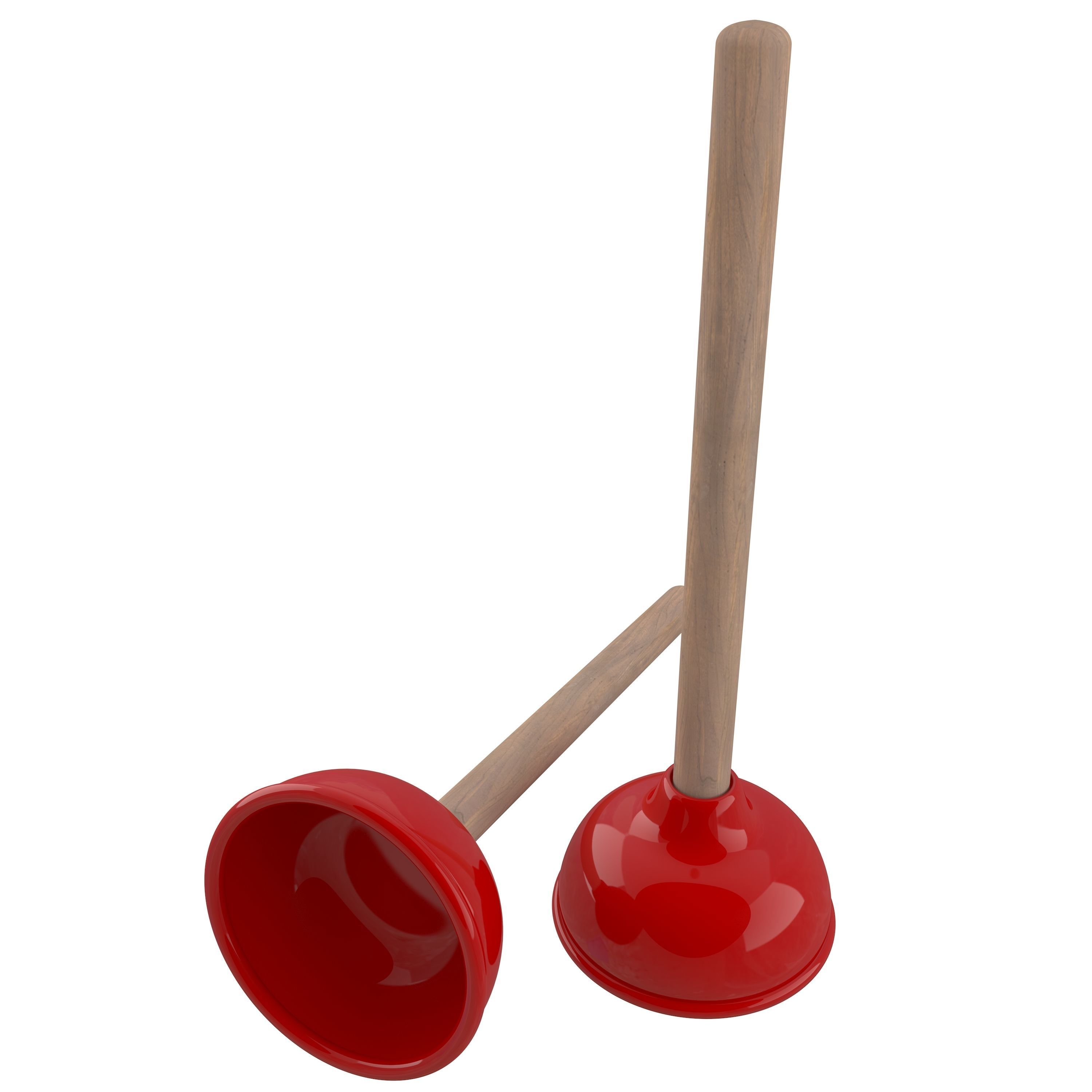 Plunger two wooden spoons 3D model_1