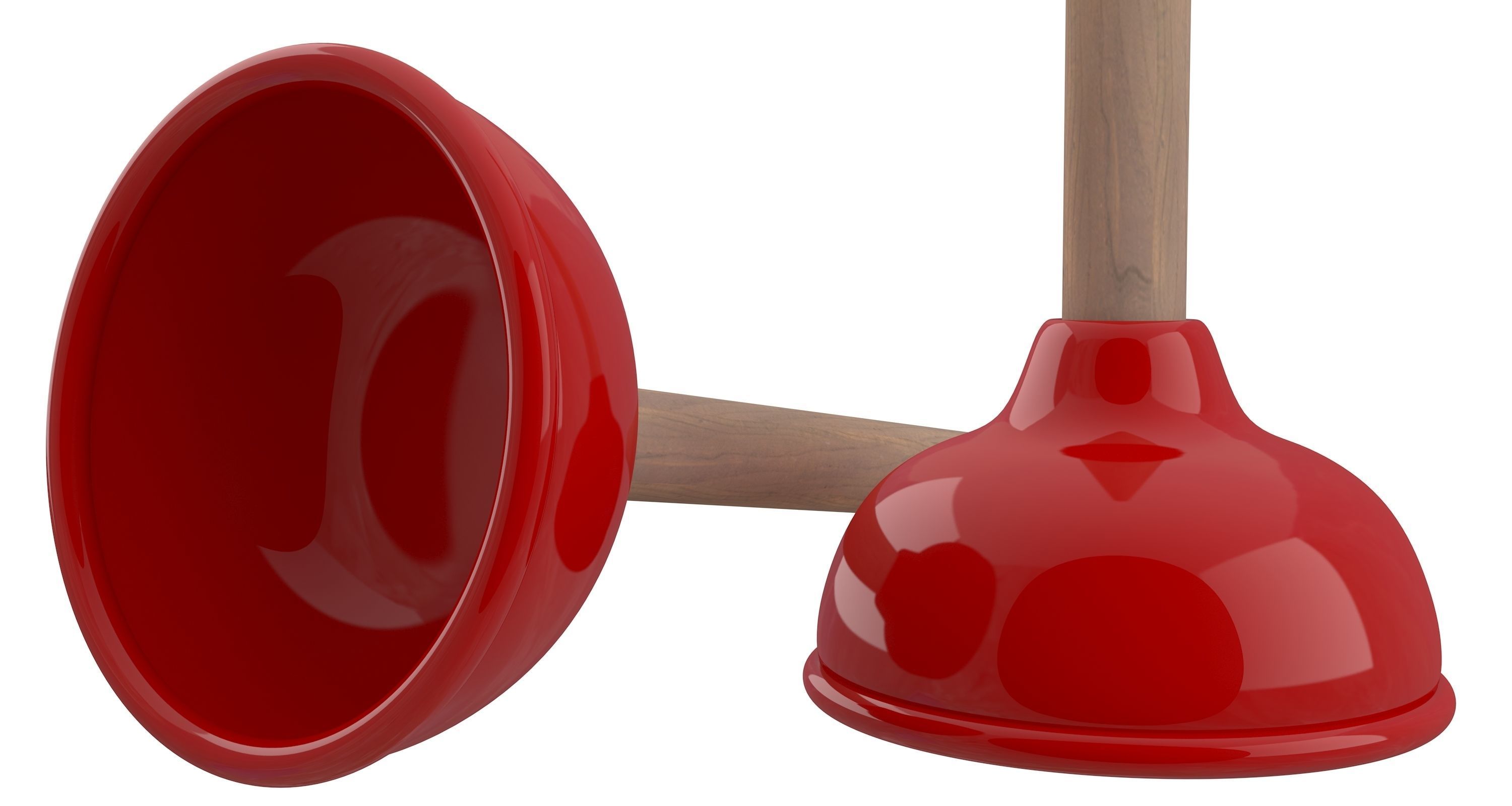 Plunger two wooden spoons 3D model_3