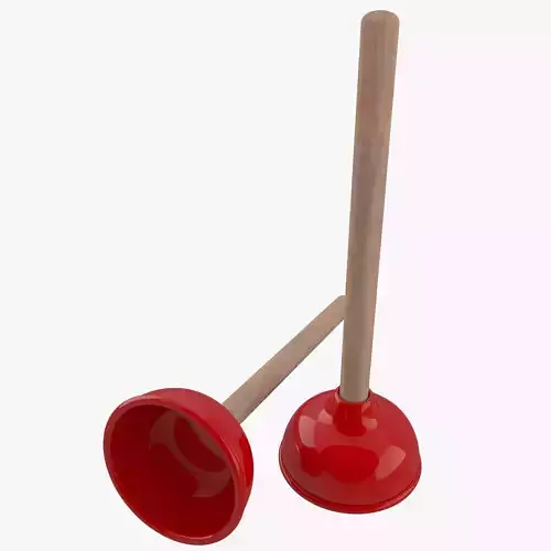 Plunger two wooden spoons 3D model