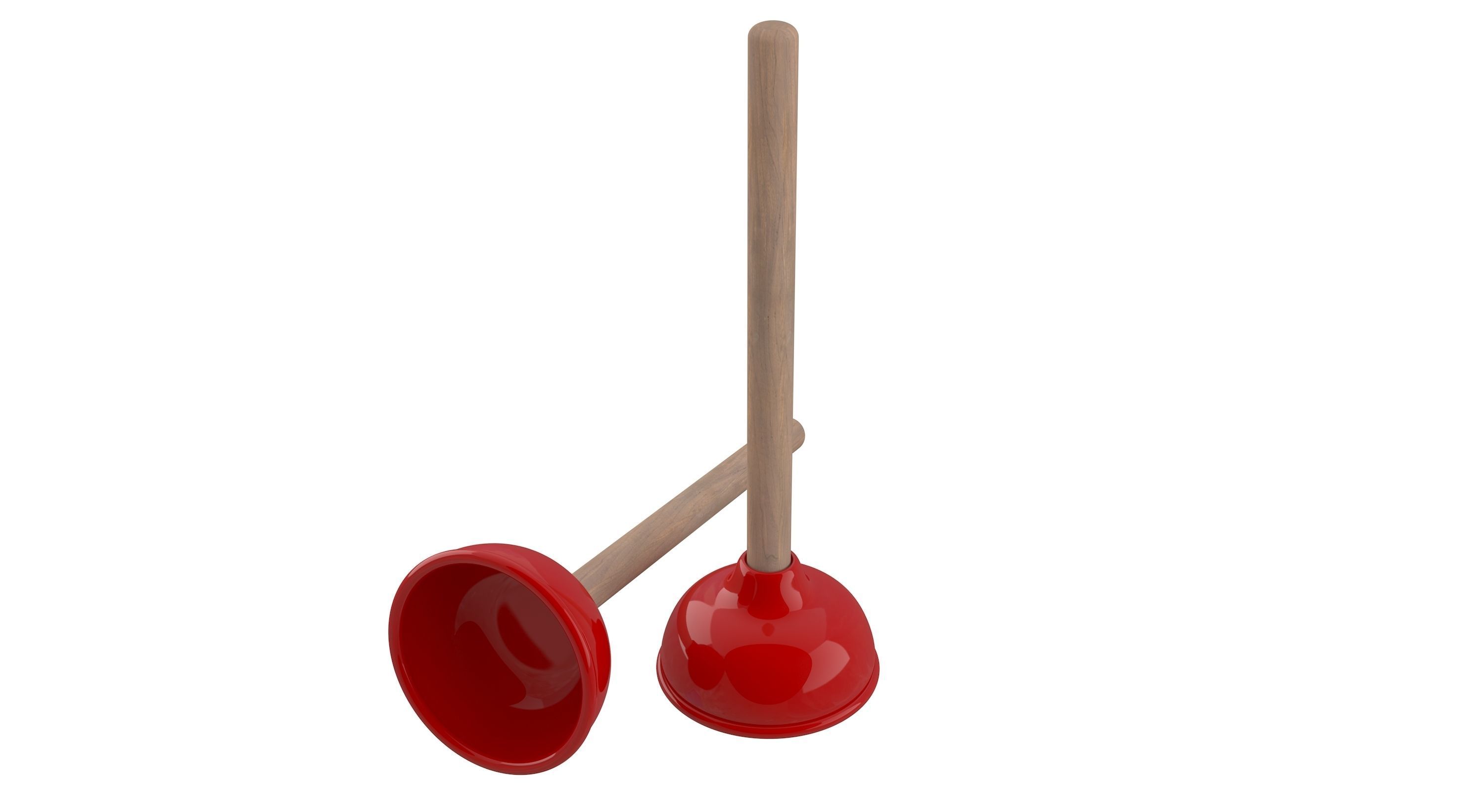 Plunger two wooden spoons 3D model_2