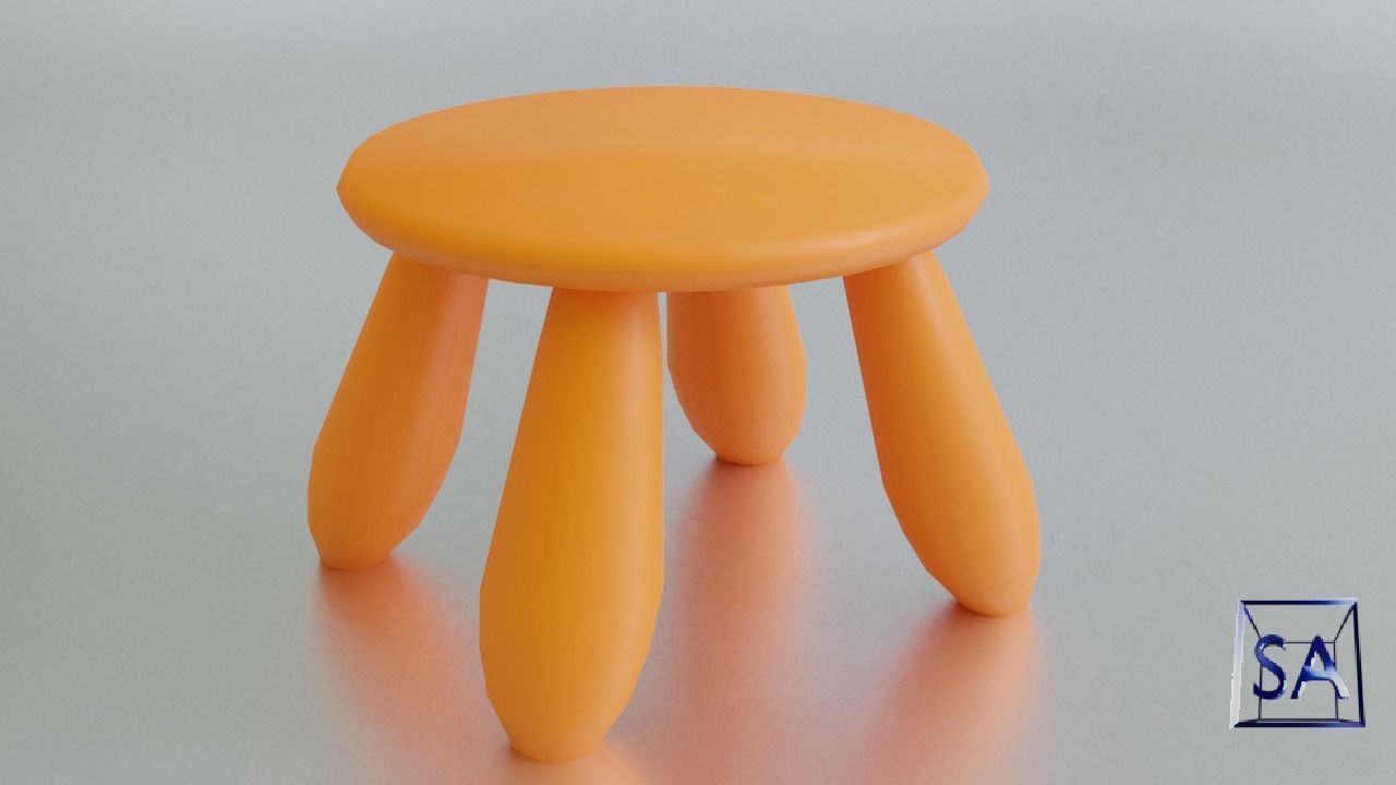 Round Table and Stools for Children Low-poly 3D model_5