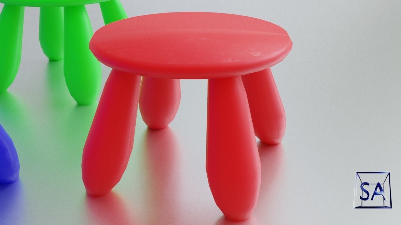 Round Table and Stools for Children Low-poly 3D model_26