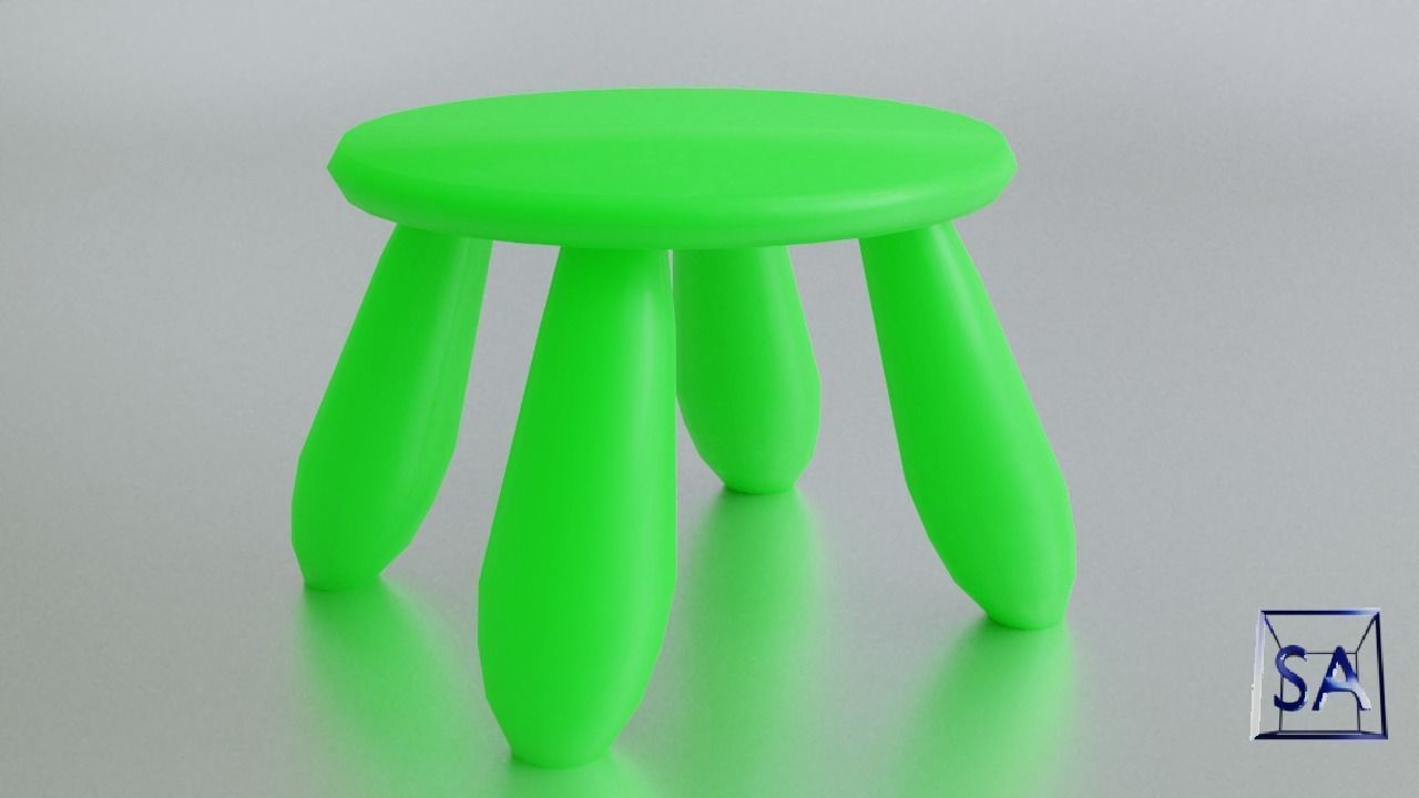 Round Table and Stools for Children Low-poly 3D model_4