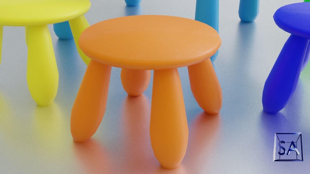 Round Table and Stools for Children Low-poly 3D model_22