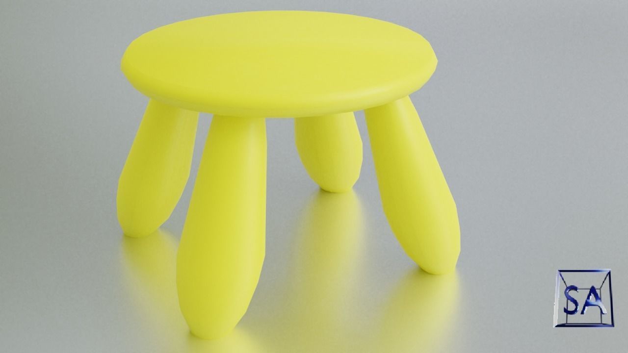 Round Table and Stools for Children Low-poly 3D model_7