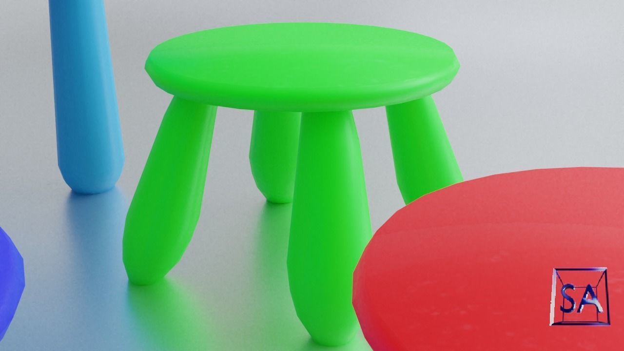 Round Table and Stools for Children Low-poly 3D model_25