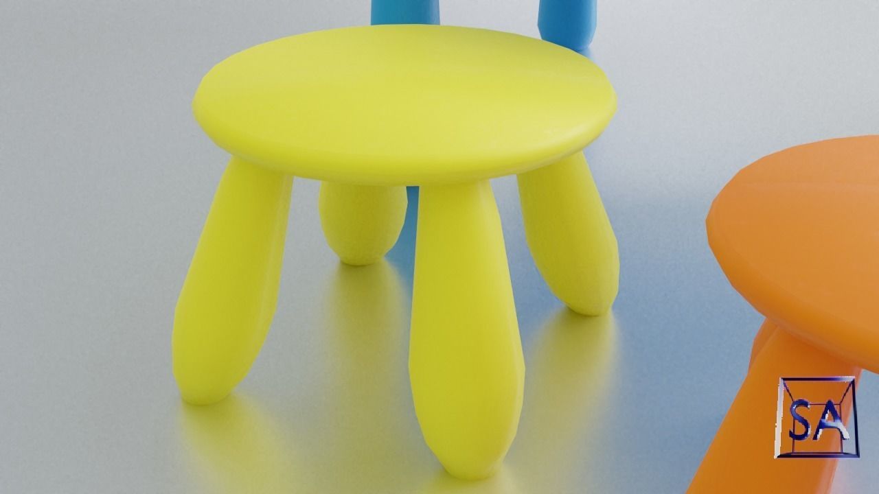 Round Table and Stools for Children Low-poly 3D model_23
